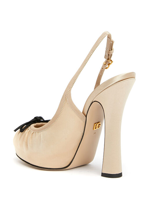 Krem Saten Topuklu Ayakkabı - Görsel 4
