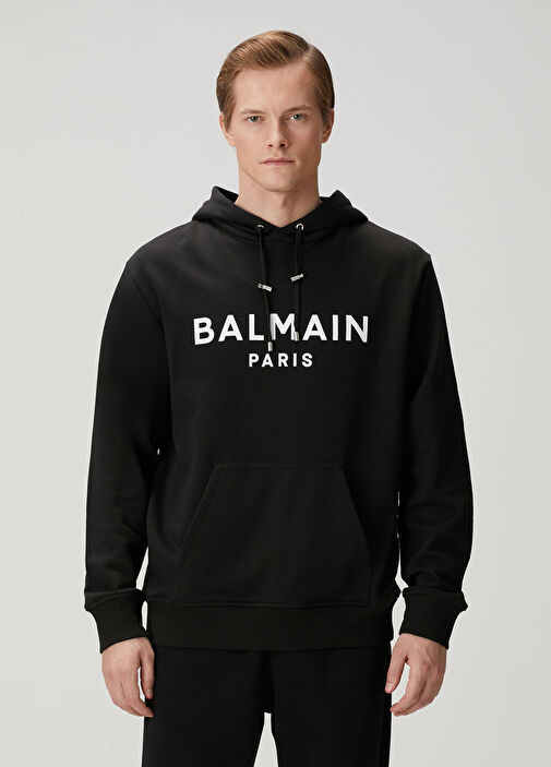 トップス BALMAIN Balmain - Siyah Kapüşonlu Organik Pamuk Sweatshirt - Siyah