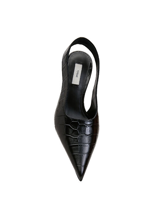 Siyah Krokodil Deri Topuklu Ayakkabı - Görsel 5