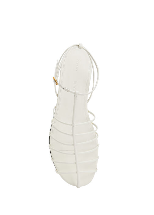 Tee Cage Beyaz Kadın Deri Sandalet - Görsel 5