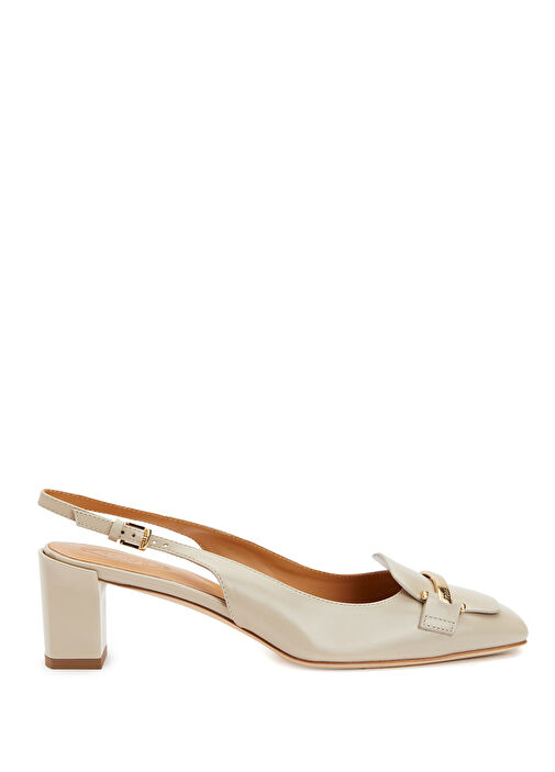 Ekru Deri Topuklu Ayakkabı - Görsel 3