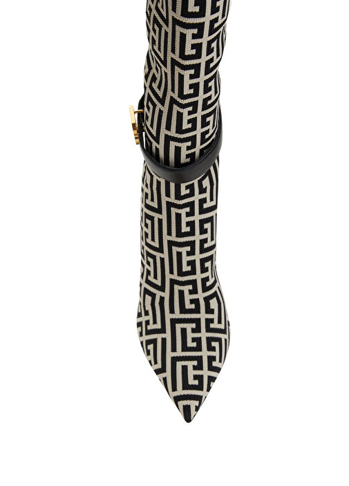 Raven Siyah Krem Geometrik Logolu Kadın Çizme - Görsel 5