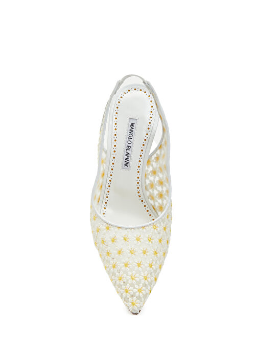Margolina Beyaz Papatya Nakışlı Topuklu Ayakkabı - Görsel 5