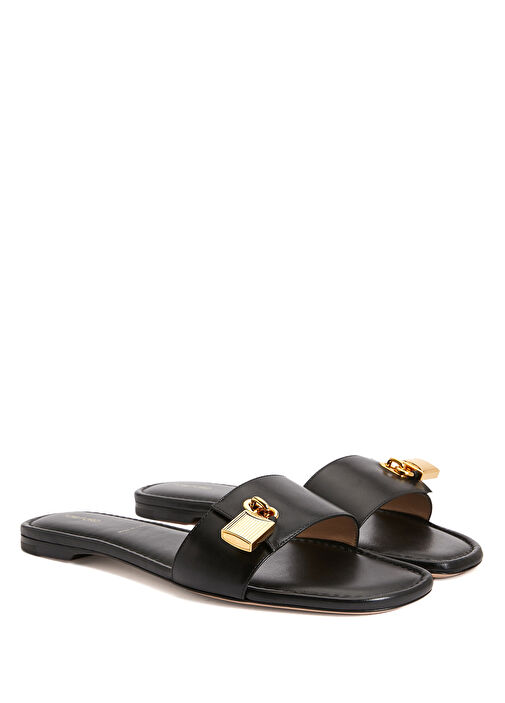 Padlock Siyah Kadın Deri Terlik - Görsel 3