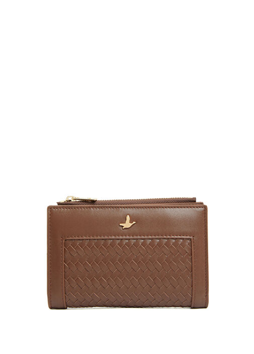 Kahverengi Örgü Kadın Deri Cüzdan