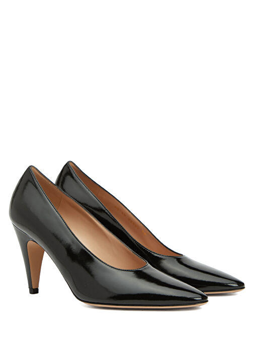 Siyah Deri Topuklu Ayakkabı - Görsel 3