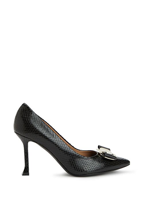 Siyah Deri Topuklu Ayakkabı - Görsel 2