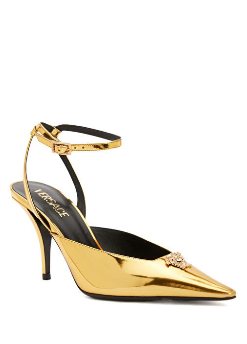 Gold Deri Topuklu Ayakkabı - Görsel 3