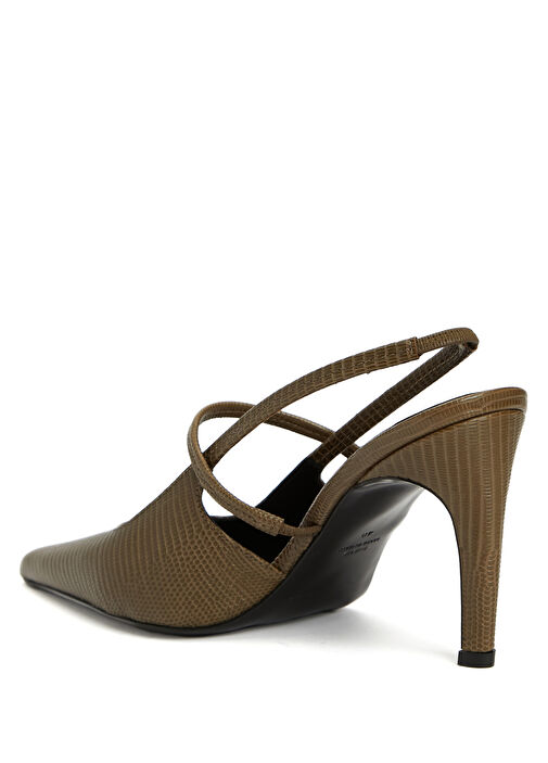 Haki Deri Topuklu Ayakkabı - Görsel 4