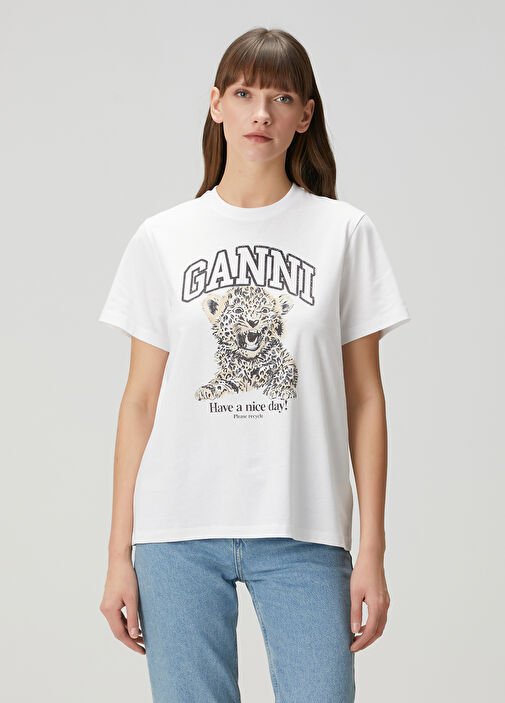 Ganni - White Printed T-Shirt