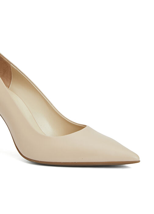 Bej Deri Topuklu Ayakkabı - Görsel 7