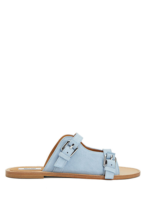 Açık Mavi Kadın Deri Terlik - Görsel 2