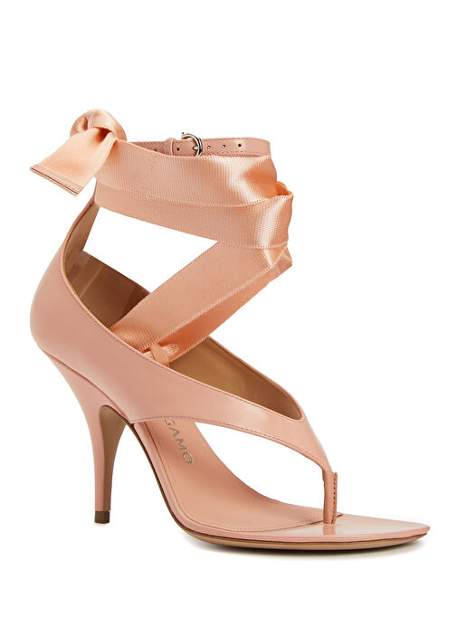 Pembe Topuklu Deri Sandalet - Görsel 5