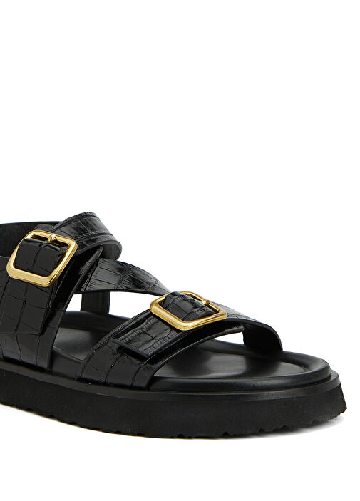 Siyah Kadın Deri Sandalet - Görsel 6