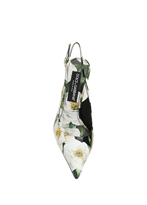 Çok Renkli Çiçek Desenli Deri Topuklu Ayakkabı - Görsel 5