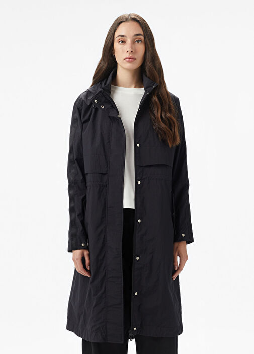 latte620　レディース　BLK S Skechers W Essential Midi Length Hooded Jacket Kadın Siyah Mont