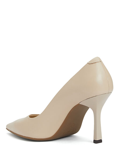 Bej Deri Topuklu Ayakkabı - Görsel 4