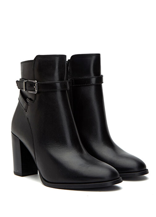Siyah Kemer Detaylı Kadın Deri Bot - Görsel 3
