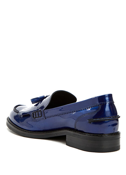 Lacivert Püskül Detaylı Kadın Deri Loafer - Görsel 4