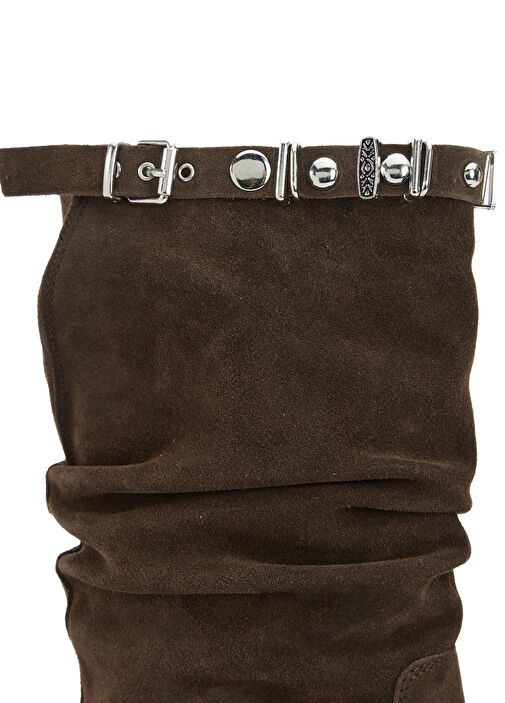 Kahverengi Taşlı Kadın Süet Bot - Görsel 7