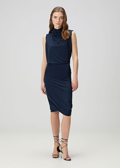 Magda Butrym - Navy Blue Draped Midi Cocktail Dress Magda Butrym - Navy Blue Draped Midi Cocktail Dress