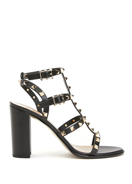 Rockstud Siyah Kadın Deri Sandalet - Görsel 2