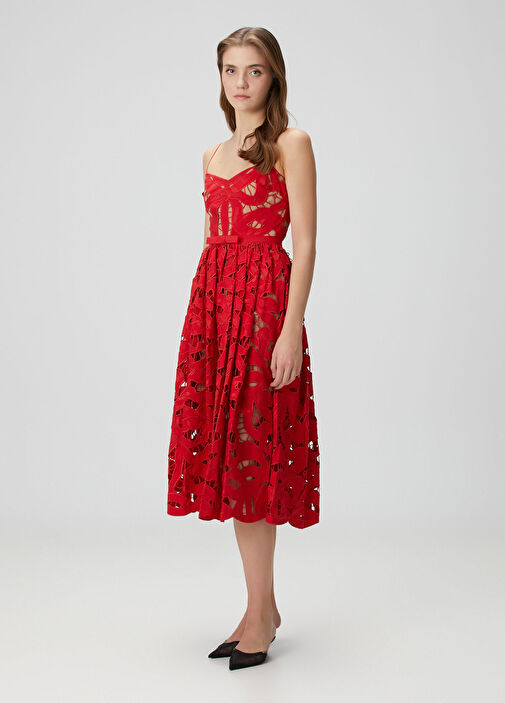 Self Portrait - Red Lace Midi Dress