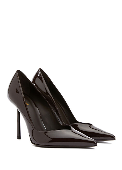 Koyu Kahverengi Deri Stiletto - Görsel 3