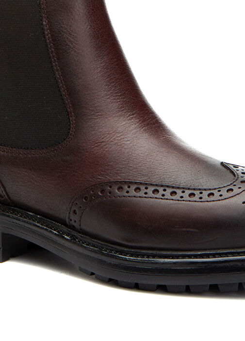 Bordo Zımbalı Lastikli Kadın Deri Bot - Görsel 7