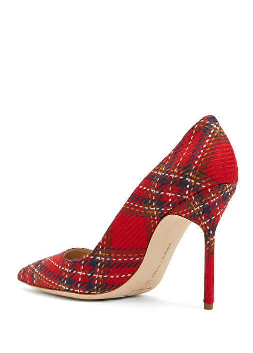 Kırmızı Ekose Desenli Yün Stiletto - Görsel 4
