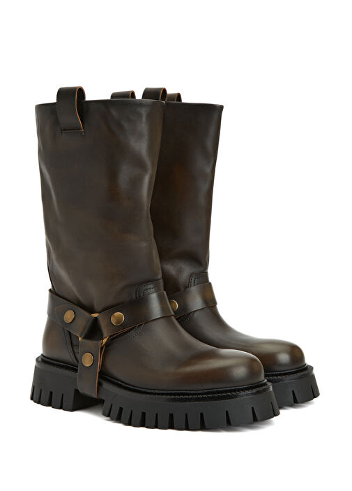 Kahverengi Kadın Deri Bot - Görsel 3