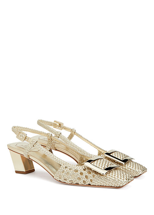 Braided Gold Deri Topuklu Ayakkabı - Görsel 3