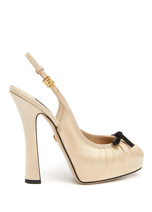 Krem Saten Topuklu Ayakkabı - Görsel 2