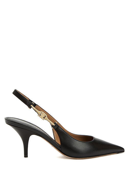 Siyah Deri Topuklu Ayakkabı - Görsel 2