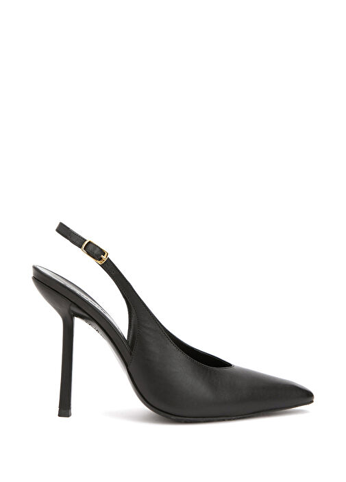 Siyah Deri Topuklu Ayakkabı - Görsel 2