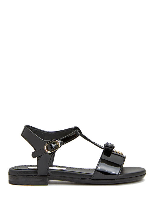 Siyah Logolu Kız Çocuk Deri Sandalet - Görsel 2