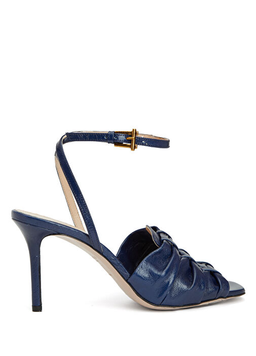 Lacivert Büzgü Detaylı Kadın Deri Sandalet - Görsel 2