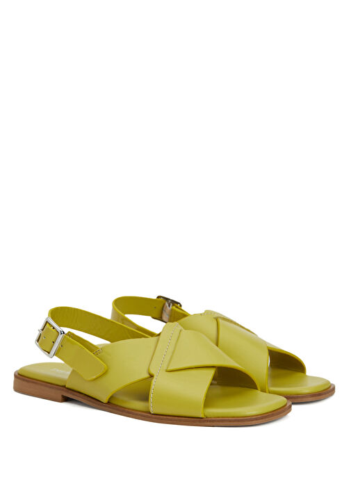 Sarı Kadın Deri Sandalet - Görsel 3