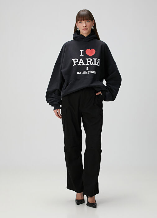 BALENCIAGA＊I LOVE PARIS & BALENCIAGA フーディー I Love Paris faded cotton hoodie in black - Balenciaga