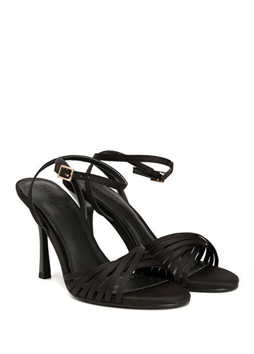 Siyah Kadın Saten Sandalet - Görsel 3