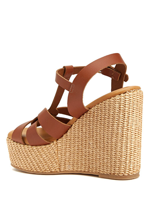 Taba Hasır Detaylı Kadın Deri Sandalet - Görsel 4