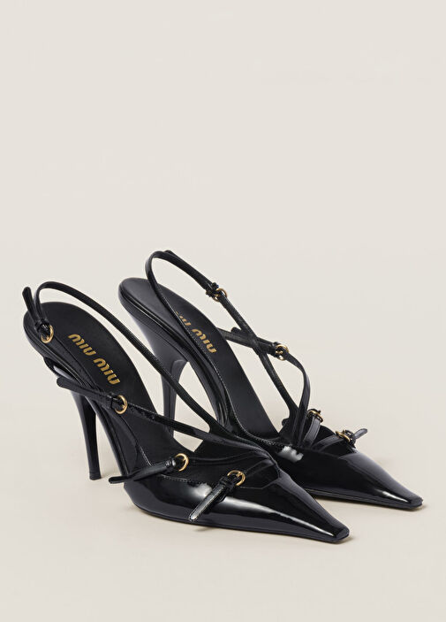靴 Archive miu miu patent strap heels black Miu Miu Black Patent Double Strap Mary Jane Peep Toe Pumps