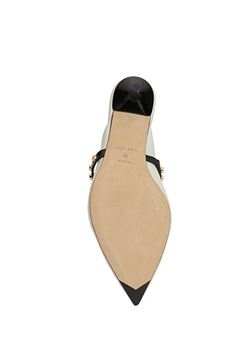 Beyaz Trok Bantlı Kadın Deri Terlik - Görsel 6