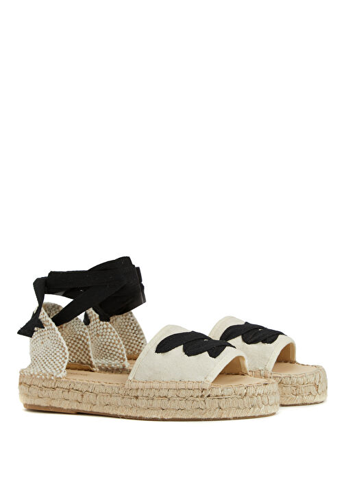 Siyah Kırık Beyaz Örgü Detaylı Kadın Espadril - Görsel 3