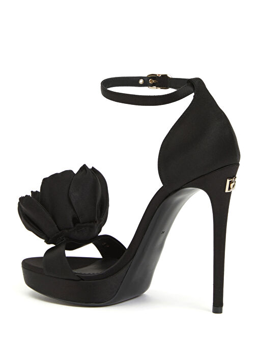 Siyah Gül Detaylı Topuklu Gece Ayakkabı - Görsel 4