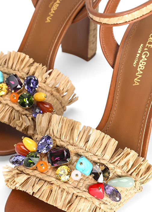 Naturel Taş İşlemeli Kadın Sandalet - Görsel 5