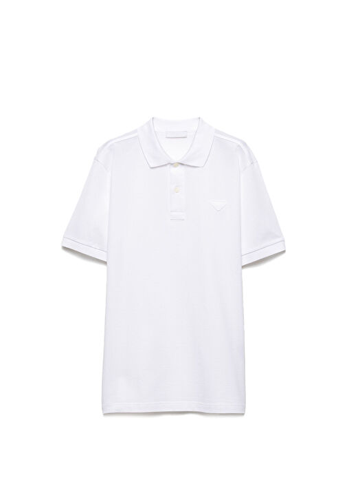 Prada Beyaz Erkek Beyaz Pike Polo Yaka Kısa Kollu Erkek T-shirt