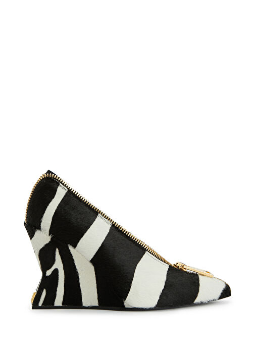 Siyah Beyaz Desenli Deri Topuklu Ayakkabı - Görsel 2