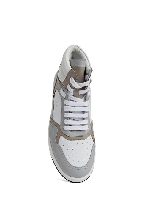 Gri Beyaz Logolu Erkek Deri Sneaker - Görsel 5