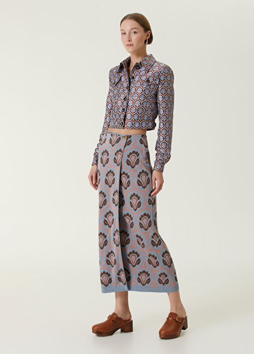 スカート Etro Jacquard Knit Skirt Etro - Blue Jacquard Midi Wrapover Knit Skirt